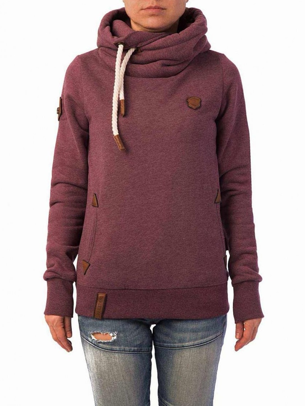 Naketano Funnel Neck Pullover Cozy Hoodie - Plum